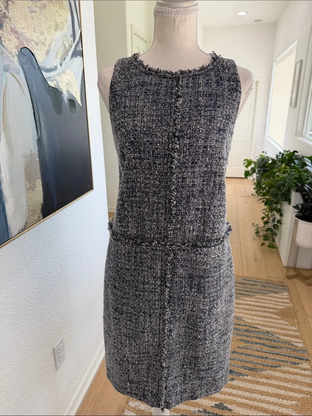 Michael Kors Navy & White Tweed Sleeveless Shift Dress Size 4 Work/Office Dress
